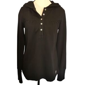 Ralph Lauren Polo Jeans 1/2 Button Front Hooded Black Sweatshirt - Sz S